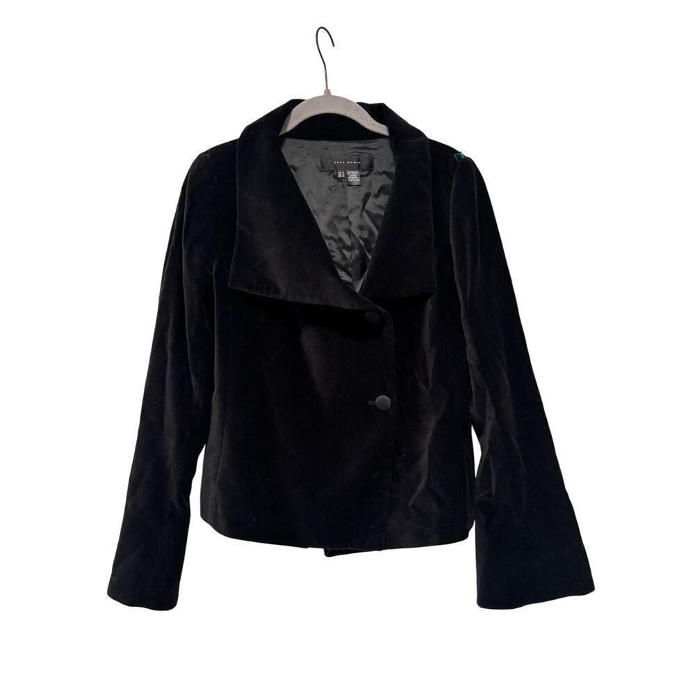 Zara Woman Black Velvet Button Jacket Medium - Picture 2 of 8